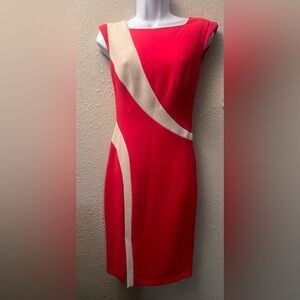 RACHEL Rachel Roy One Shoulder Red and Cream Dress